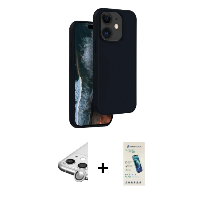 MARSİLYAN™- iPhone 11 Kılıf Kıvılcım Çizgi Serisi - Şeffaf Pasifik Cam Ekran Koruyucu + Raze Metal Kamera Lens - GS