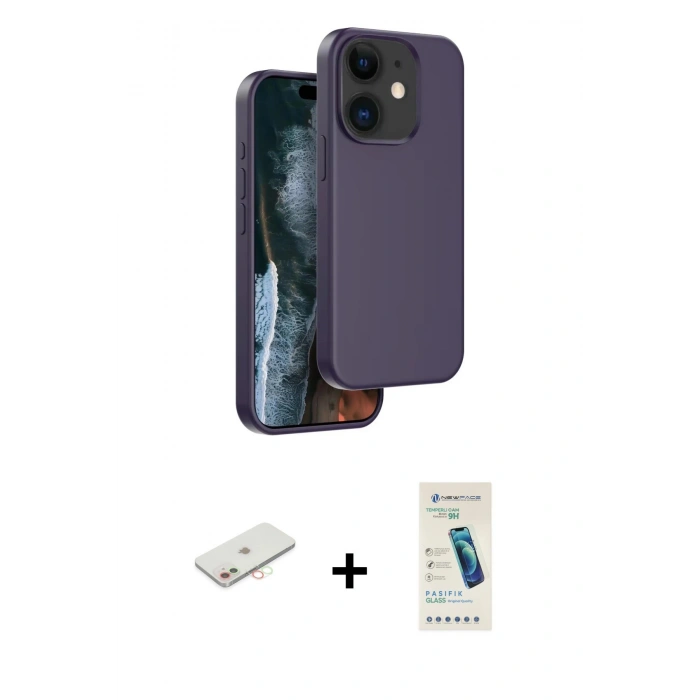 MARSİLYAN™- iPhone 11 Kılıf Kıvılcım Çizgi Serisi - Şeffaf Pasifik Cam Ekran Koruyucu + Renkli Kamera Lens Koruma Cam - YL