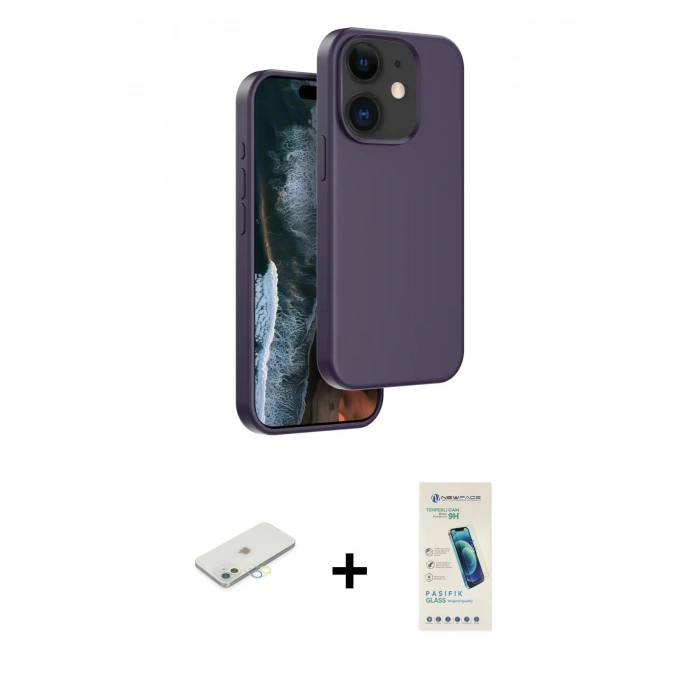 MARSİLYAN™- iPhone 11 Kılıf Kıvılcım Çizgi Serisi - Şeffaf Pasifik Cam Ekran Koruyucu + Renkli Kamera Lens Koruma Cam - SI