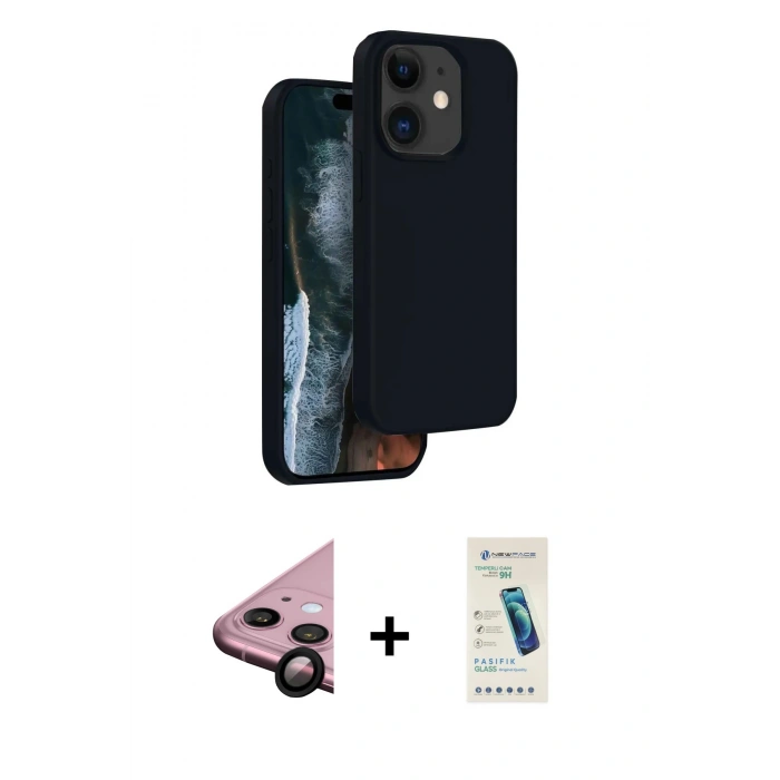 MARSİLYAN™- iPhone 11 Kılıf Kıvılcım Çizgi Serisi - Şeffaf Pasifik Cam Ekran Koruyucu + Raze Metal Kamera Lens - SH