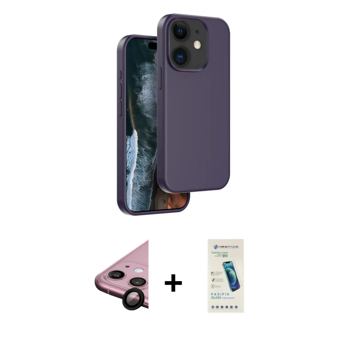MARSİLYAN™- iPhone 11 Kılıf Kıvılcım Çizgi Serisi - Şeffaf Pasifik Cam Ekran Koruyucu + Raze Metal Kamera Lens - SH