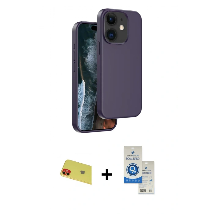 MARSİLYAN™- iPhone 11 Kılıf Kıvılcım Çizgi Serisi - Şeffaf Royal Nano Ekran Koruyucu + Rainbow Kamera Lens Koruma Cam - KI