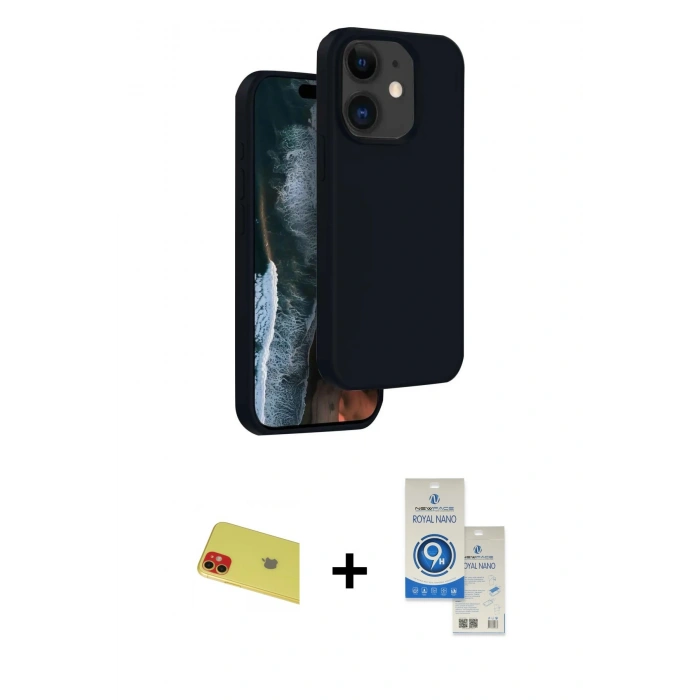 MARSİLYAN™- iPhone 11 Kılıf Kıvılcım Çizgi Serisi - Şeffaf Royal Nano Ekran Koruyucu + Rainbow Kamera Lens Koruma Cam - KI