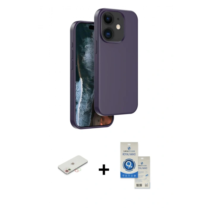 MARSİLYAN™- iPhone 11 Kılıf Kıvılcım Çizgi Serisi - Şeffaf Royal Nano Ekran Koruyucu + Renkli Kamera Lens Koruma Cam - YL