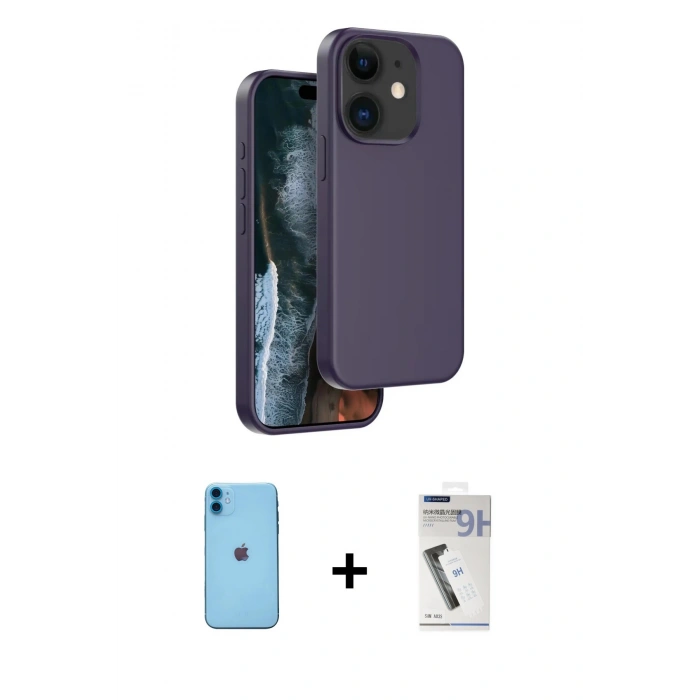 MARSİLYAN™- iPhone 11 Kılıf Kıvılcım Çizgi Serisi - Şeffaf Uv Polymer Nano Ekran Koruyucu + Neon Fosforlu Kamera Lens - MI
