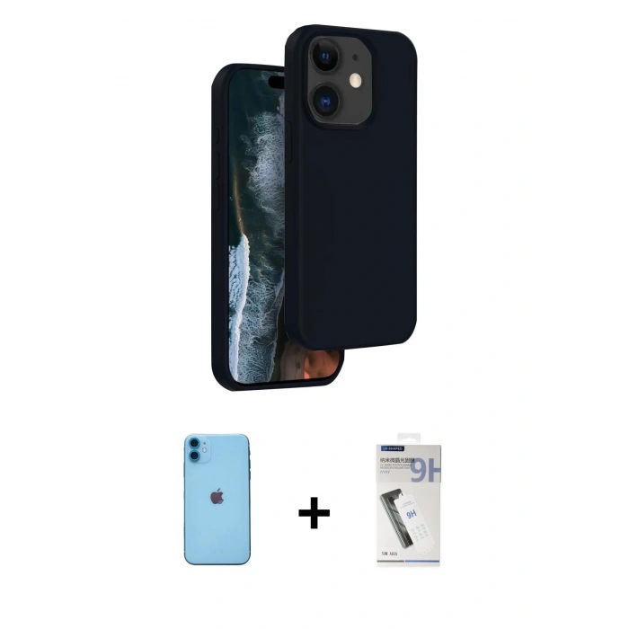 MARSİLYAN™- iPhone 11 Kılıf Kıvılcım Çizgi Serisi - Şeffaf Uv Polymer Nano Ekran Koruyucu + Neon Fosforlu Kamera Lens - MI