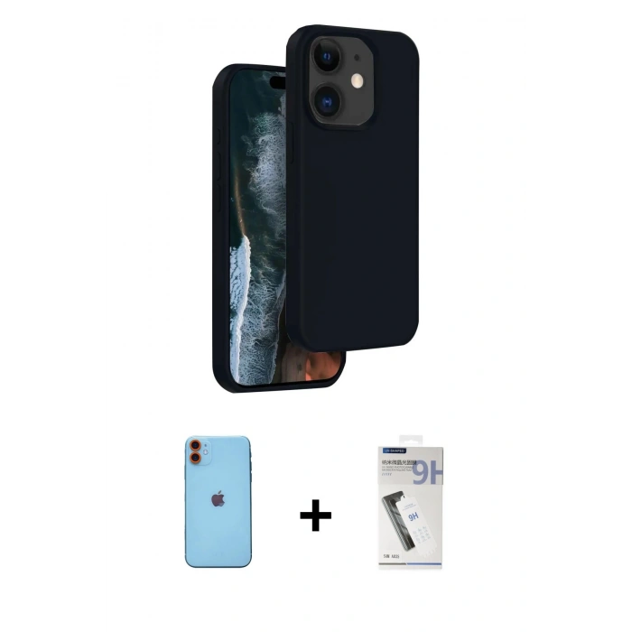 MARSİLYAN™- iPhone 11 Kılıf Kıvılcım Çizgi Serisi - Şeffaf Uv Polymer Nano Ekran Koruyucu + Neon Fosforlu Kamera Lens - TU