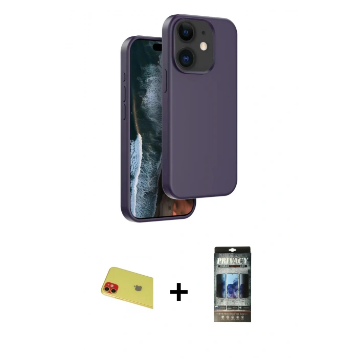 MARSİLYAN™- iPhone 11 Kılıf Kıvılcım Çizgi Serisi - Siyah 34D Hayalet Izgaralı Cam + Rainbow Kamera Lens Koruma Cam - KI