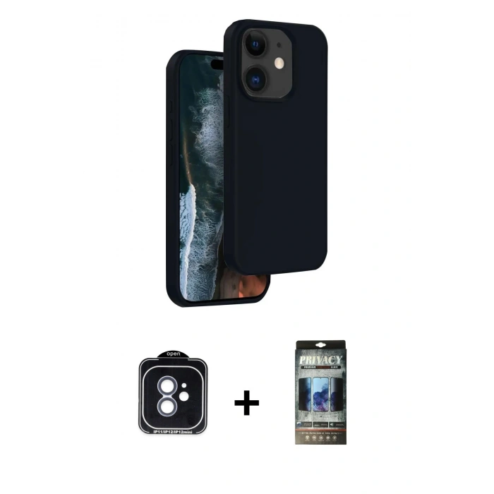 MARSİLYAN™- iPhone 11 Kılıf Kıvılcım Çizgi Serisi - Siyah 34D Hayalet Izgaralı Cam + PVD Metal Kamera Lens - MI