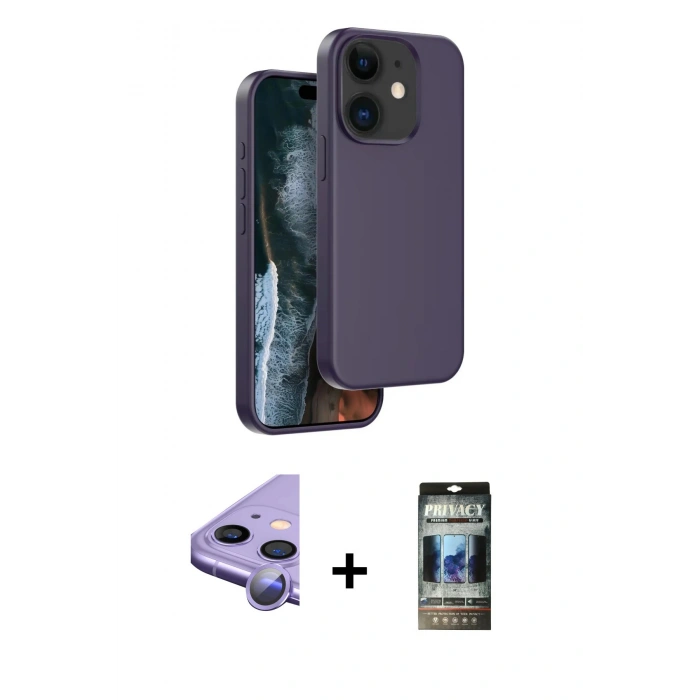 MARSİLYAN™- iPhone 11 Kılıf Kıvılcım Çizgi Serisi - Siyah 34D Hayalet Izgaralı Cam + Raze Metal Kamera Lens - MR