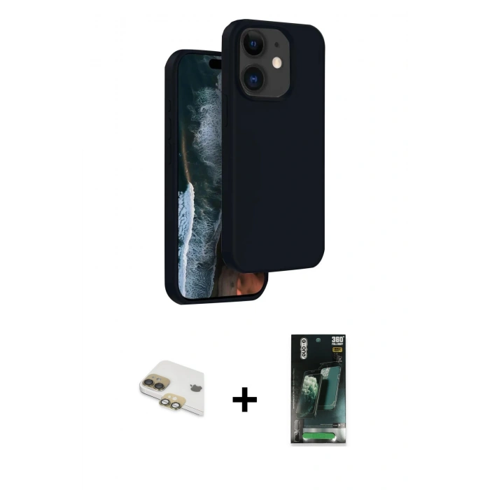 MARSİLYAN™- iPhone 11 Kılıf Kıvılcım Çizgi Serisi - Siyah 360 Mat Full Body Arka Koruyucu + Pers Alüminyum Kamera Lens - GD