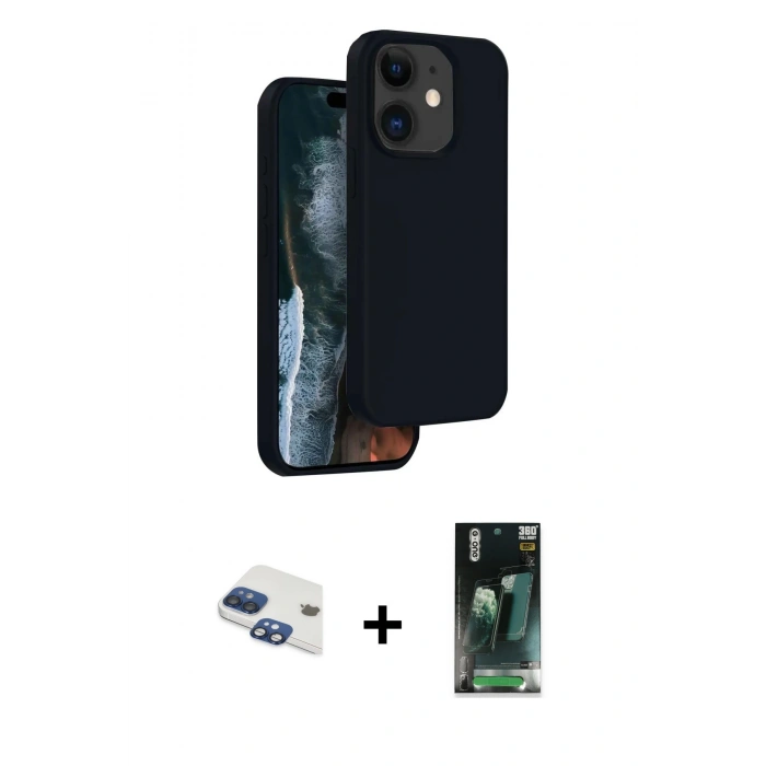MARSİLYAN™- iPhone 11 Kılıf Kıvılcım Çizgi Serisi - Siyah 360 Mat Full Body Arka Koruyucu + Pers Alüminyum Kamera Lens - LT