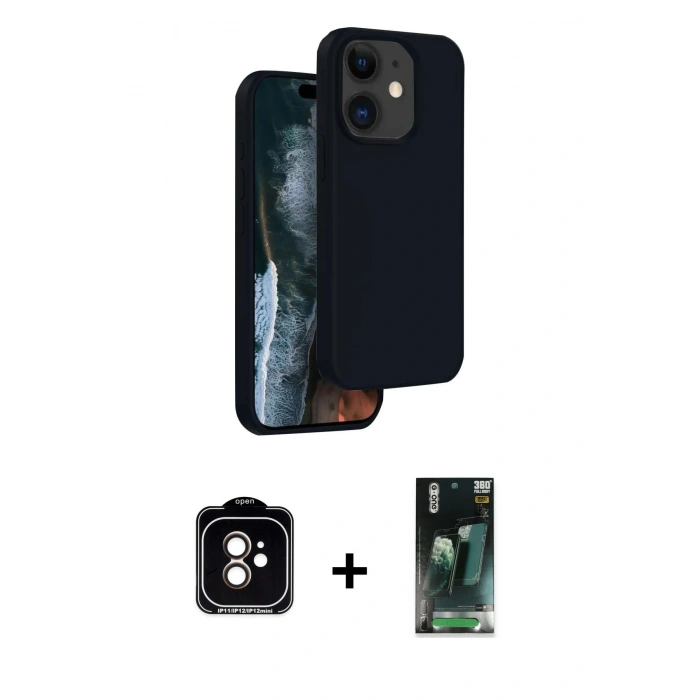 MARSİLYAN™- iPhone 11 Kılıf Kıvılcım Çizgi Serisi - Siyah 360 Mat Full Body Arka Koruyucu + PVD Metal Kamera Lens - TU