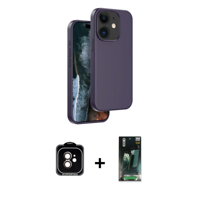 MARSİLYAN™- iPhone 11 Kılıf Kıvılcım Çizgi Serisi - Siyah 360 Mat Full Body Arka Koruyucu + PVD Metal Kamera Lens - TU
