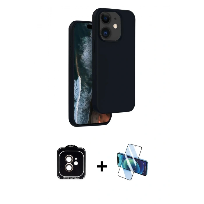 MARSİLYAN™- iPhone 11 Kılıf Kıvılcım Çizgi Serisi - Siyah 3D Antistatik Cam Ekran Koruyucu + PVD Metal Kamera Lens - TU