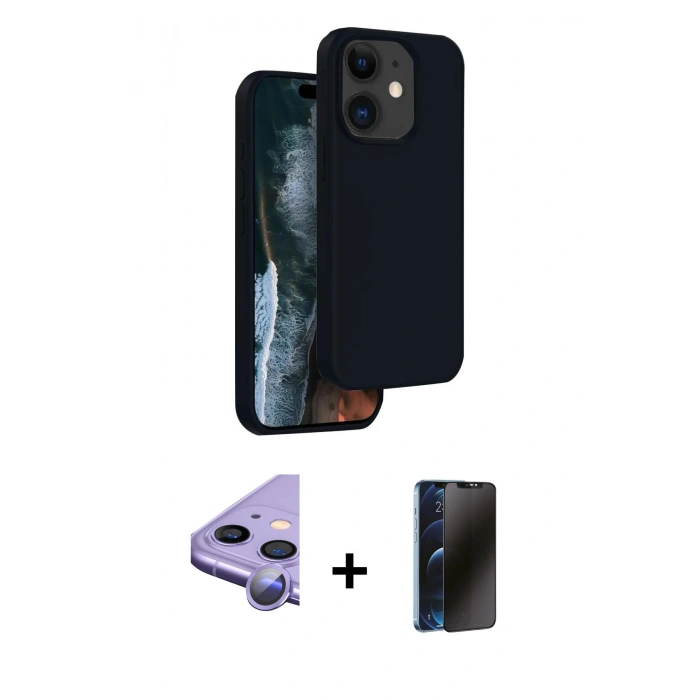 MARSİLYAN™- iPhone 11 Kılıf Kıvılcım Çizgi Serisi - Siyah 3D Antistatik Hayalet Cam Ekran Koruyucu + Raze Metal Kamera Lens - MR