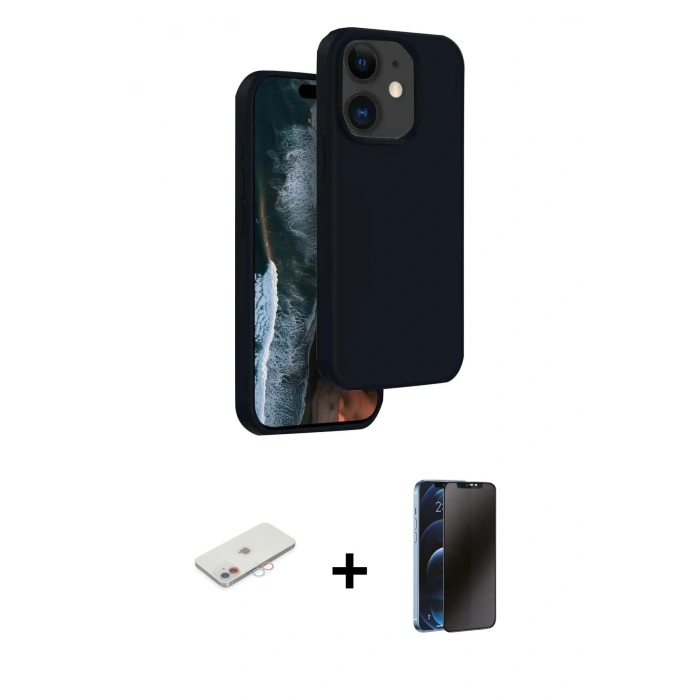 MARSİLYAN™- iPhone 11 Kılıf Kıvılcım Çizgi Serisi - Siyah 3D Antistatik Hayalet Cam Ekran Koruyucu + Renkli Kamera Lens Koruma Cam - PE