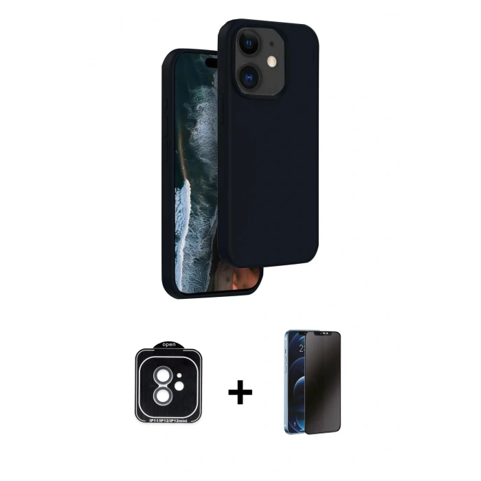 MARSİLYAN™- iPhone 11 Kılıf Kıvılcım Çizgi Serisi - Siyah 3D Antistatik Hayalet Cam Ekran Koruyucu + PVD Metal Kamera Lens - YL