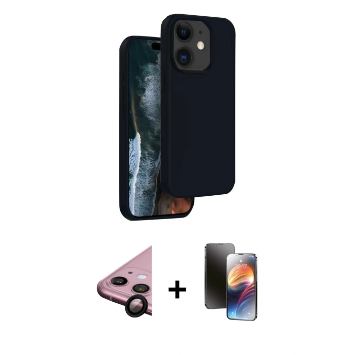 MARSİLYAN™- iPhone 11 Kılıf Kıvılcım Çizgi Serisi - Siyah 3D Antistatik Mat Seramik Nano Ekran Koruyucu + Raze Metal Kamera Lens - SH