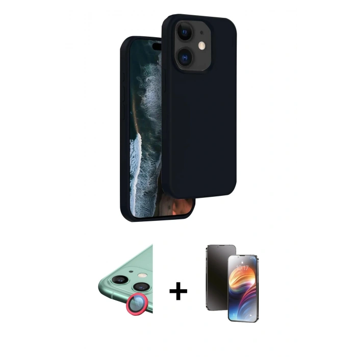 MARSİLYAN™- iPhone 11 Kılıf Kıvılcım Çizgi Serisi - Siyah 3D Antistatik Mat Seramik Nano Ekran Koruyucu + Raze Metal Kamera Lens - KI