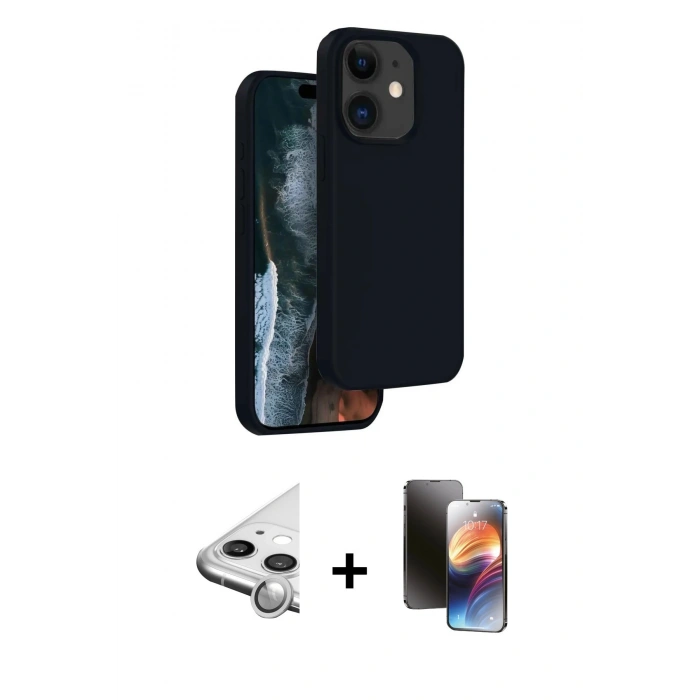 MARSİLYAN™- iPhone 11 Kılıf Kıvılcım Çizgi Serisi - Siyah 3D Antistatik Mat Seramik Nano Ekran Koruyucu + Raze Metal Kamera Lens - GS
