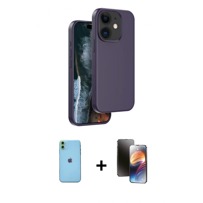 MARSİLYAN™- iPhone 11 Kılıf Kıvılcım Çizgi Serisi - Siyah 3D Antistatik Mat Seramik Nano Ekran Koruyucu + Neon Fosforlu Kamera Lens - YL