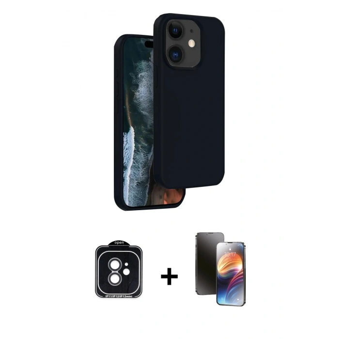 MARSİLYAN™- iPhone 11 Kılıf Kıvılcım Çizgi Serisi - Siyah 3D Antistatik Mat Seramik Nano Ekran Koruyucu + PVD Metal Kamera Lens - SH