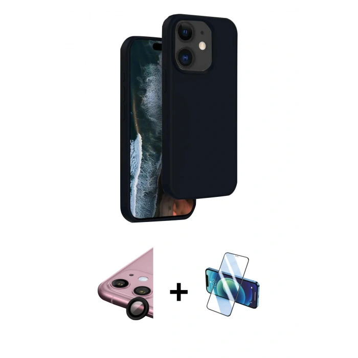 MARSİLYAN™- iPhone 11 Kılıf Kıvılcım Çizgi Serisi - Siyah 3D Antistatik Seramik Nano Ekran Koruyucu + Siyah Raze Metal Kamera Lens