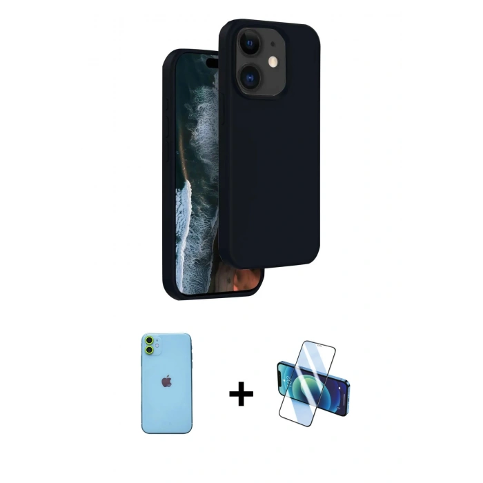 MARSİLYAN™- iPhone 11 Kılıf Kıvılcım Çizgi Serisi - Siyah 3D Antistatik Seramik Nano Ekran Koruyucu + Neon Fosforlu Kamera Lens - YL