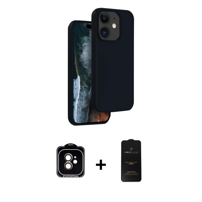 MARSİLYAN™- iPhone 11 Kılıf Kıvılcım Çizgi Serisi - Siyah 6D Antistatik Mat Seramik Hayalet Nano Ekran Koruyucu + Turuncu PVD Metal Kamera Lens
