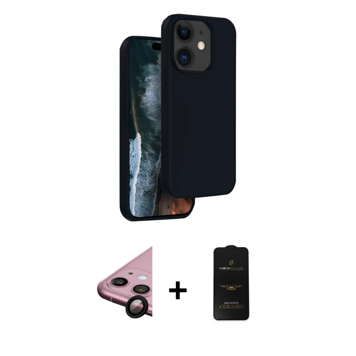 MARSİLYAN™- iPhone 11 Kılıf Kıvılcım Çizgi Serisi - Siyah 6D Antistatik Mat Seramik Hayalet Nano Ekran Koruyucu + Raze Metal Kamera Lens - SH