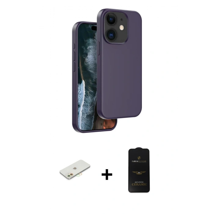 MARSİLYAN™- iPhone 11 Kılıf Kıvılcım Çizgi Serisi - Siyah 6D Antistatik Mat Seramik Hayalet Nano Ekran Koruyucu + Renkli Kamera Lens Koruma Cam - TU