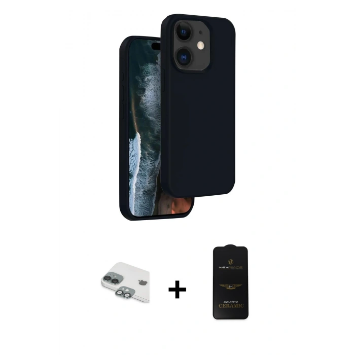 MARSİLYAN™- iPhone 11 Kılıf Kıvılcım Çizgi Serisi - Siyah 6D Antistatik Mat Seramik Hayalet Nano Ekran Koruyucu + Yeşil Pers Alüminyum Kamera Lens