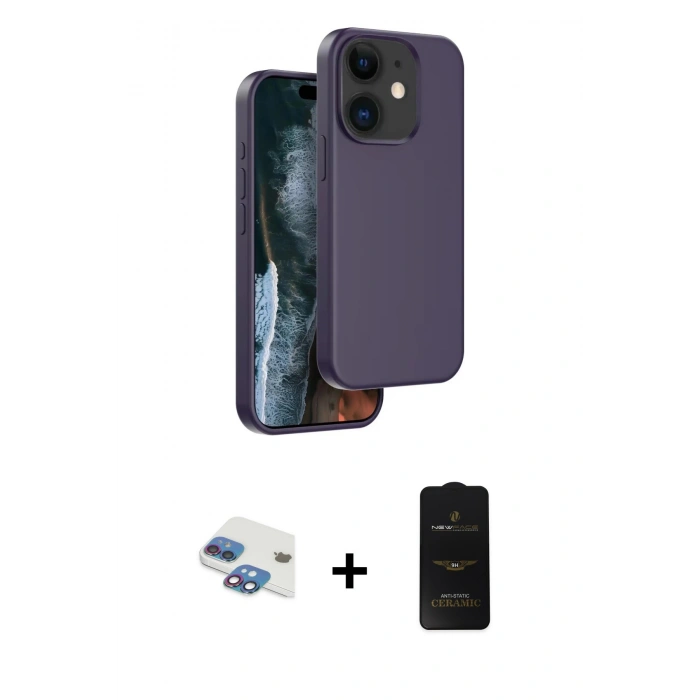 MARSİLYAN™- iPhone 11 Kılıf Kıvılcım Çizgi Serisi - Siyah 6D Antistatik Mat Seramik Hayalet Nano Ekran Koruyucu + Pers Alüminyum Kamera Lens - GI