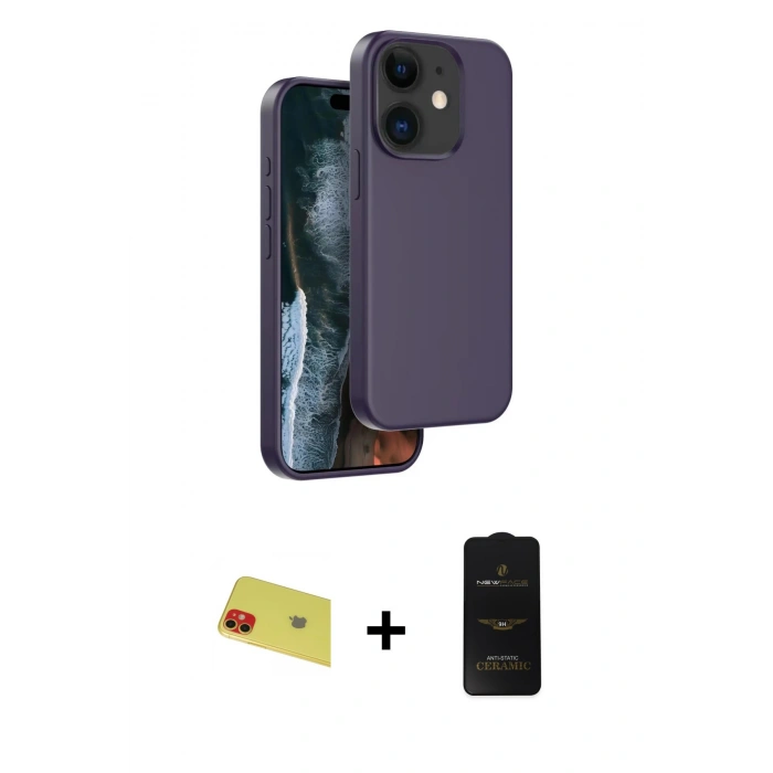 MARSİLYAN™- iPhone 11 Kılıf Kıvılcım Çizgi Serisi - Siyah 6D Antistatik Mat Seramik Hayalet Nano Ekran Koruyucu + Rainbow Kamera Lens Koruma Cam - KI