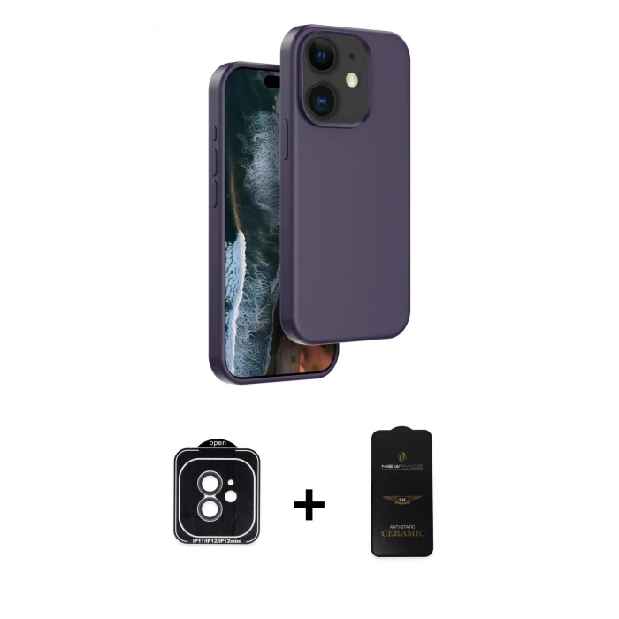 MARSİLYAN™- iPhone 11 Kılıf Kıvılcım Çizgi Serisi - Siyah 6D Antistatik Mat Seramik Hayalet Nano Ekran Koruyucu + PVD Metal Kamera Lens - SH