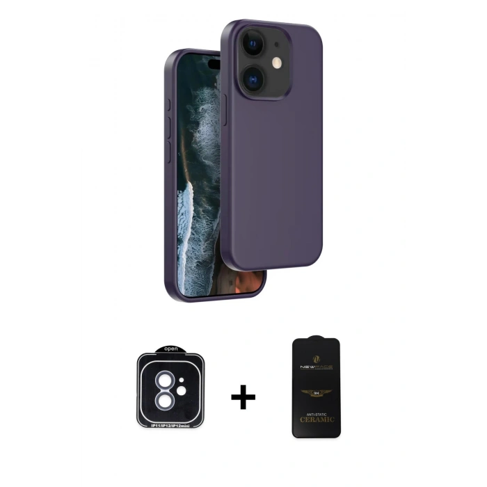 MARSİLYAN™- iPhone 11 Kılıf Kıvılcım Çizgi Serisi - Siyah 6D Antistatik Mat Seramik Hayalet Nano Ekran Koruyucu + Mavi PVD Metal Kamera Lens