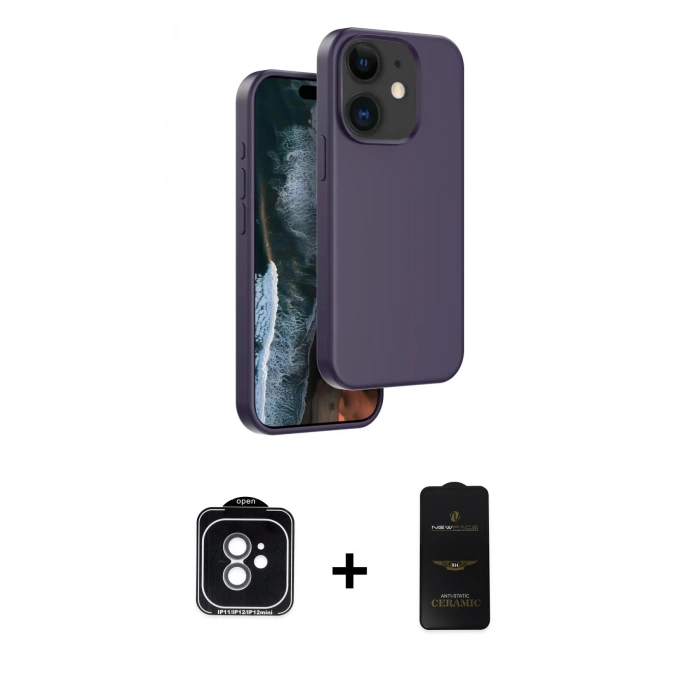 MARSİLYAN™- iPhone 11 Kılıf Kıvılcım Çizgi Serisi - Siyah 6D Antistatik Mat Seramik Hayalet Nano Ekran Koruyucu + PVD Metal Kamera Lens - YL
