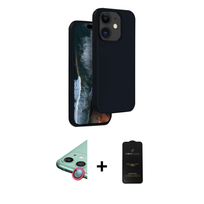 MARSİLYAN™- iPhone 11 Kılıf Kıvılcım Çizgi Serisi - Siyah 6D Antistatik Mat Seramik Hayalet Nano Ekran Koruyucu + Raze Metal Kamera Lens - KI