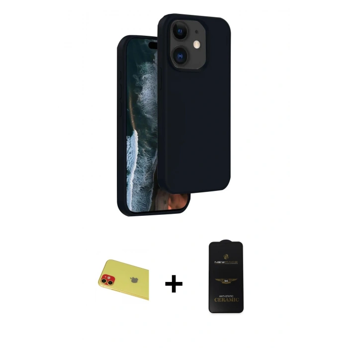 MARSİLYAN™- iPhone 11 Kılıf Kıvılcım Çizgi Serisi - Siyah 6D Antistatik Mat Seramik Hayalet Nano Ekran Koruyucu + Rainbow Kamera Lens Koruma Cam - KI