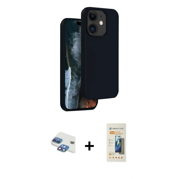 MARSİLYAN™- iPhone 11 Kılıf Kıvılcım Çizgi Serisi - Siyah 6D Mat Seramik Hayalet Nano Ekran Koruyucu + Pers Alüminyum Kamera Lens - GI