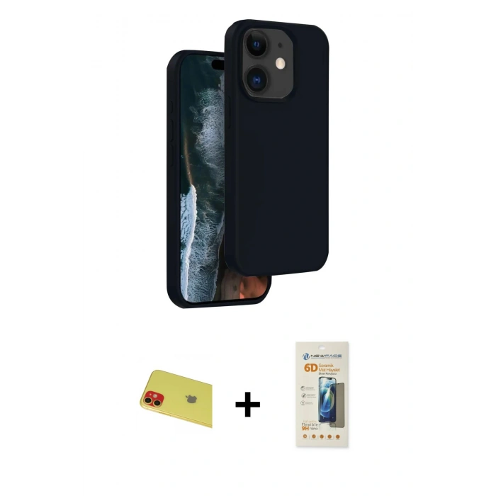 MARSİLYAN™- iPhone 11 Kılıf Kıvılcım Çizgi Serisi - Siyah 6D Mat Seramik Hayalet Nano Ekran Koruyucu + Rainbow Kamera Lens Koruma Cam - KI