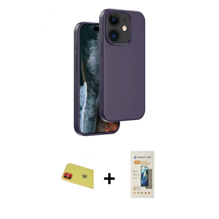 MARSİLYAN™- iPhone 11 Kılıf Kıvılcım Çizgi Serisi - Siyah 6D Mat Seramik Hayalet Nano Ekran Koruyucu + Rainbow Kamera Lens Koruma Cam - KI