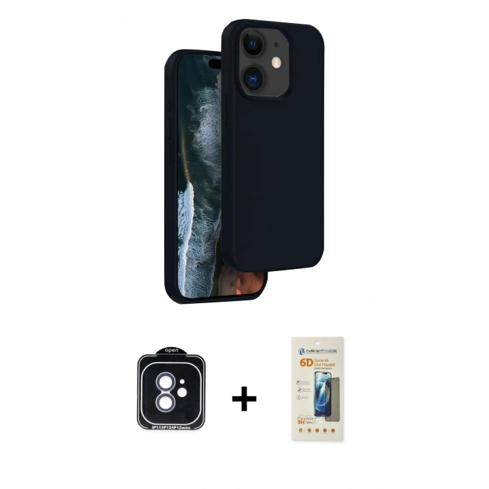 MARSİLYAN™- iPhone 11 Kılıf Kıvılcım Çizgi Serisi - Siyah 6D Mat Seramik Hayalet Nano Ekran Koruyucu + PVD Metal Kamera Lens - MI