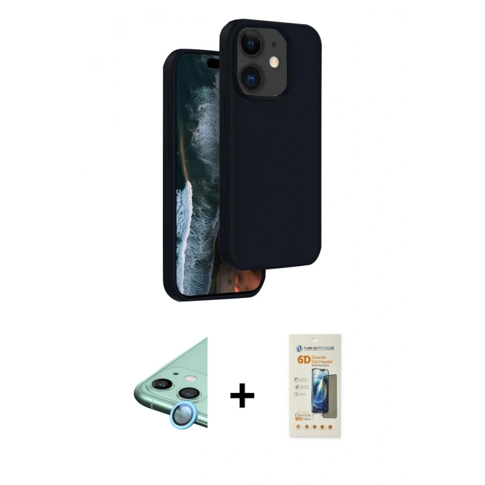 MARSİLYAN™- iPhone 11 Kılıf Kıvılcım Çizgi Serisi - Siyah 6D Mat Seramik Hayalet Nano Ekran Koruyucu + Raze Metal Kamera Lens - MI