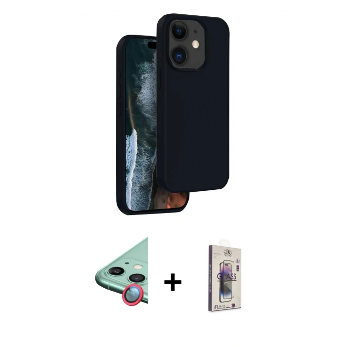 MARSİLYAN™- iPhone 11 Kılıf Kıvılcım Çizgi Serisi - Siyah Bilvis 3D Cam Ekran Koruyucu + Raze Metal Kamera Lens - KI