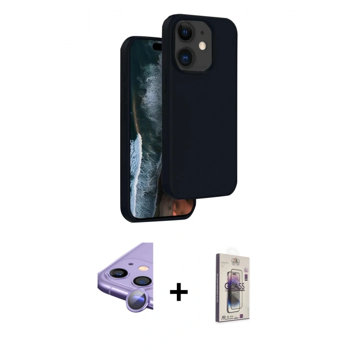 MARSİLYAN™- iPhone 11 Kılıf Kıvılcım Çizgi Serisi - Siyah Bilvis 3D Cam Ekran Koruyucu + Raze Metal Kamera Lens - MR