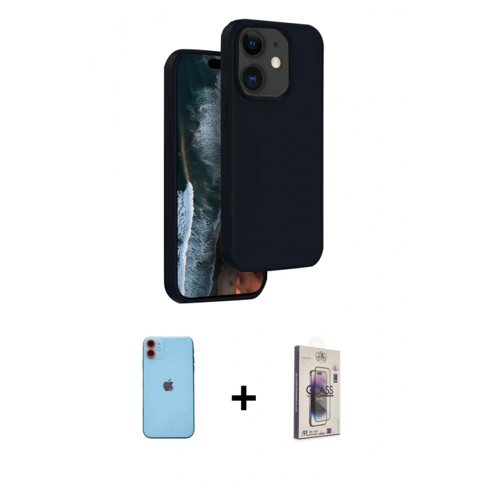 MARSİLYAN™- iPhone 11 Kılıf Kıvılcım Çizgi Serisi - Siyah Bilvis 3D Cam Ekran Koruyucu + Neon Fosforlu Kamera Lens - TU