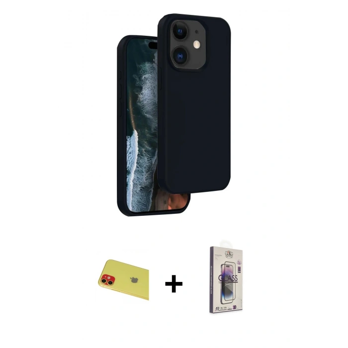 MARSİLYAN™- iPhone 11 Kılıf Kıvılcım Çizgi Serisi - Siyah Bilvis 3D Cam Ekran Koruyucu + Rainbow Kamera Lens Koruma Cam - KI