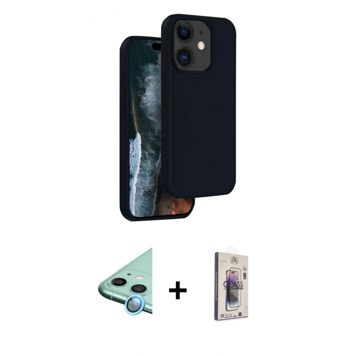 MARSİLYAN™- iPhone 11 Kılıf Kıvılcım Çizgi Serisi - Siyah Bilvis 3D Cam Ekran Koruyucu + Raze Metal Kamera Lens - MI